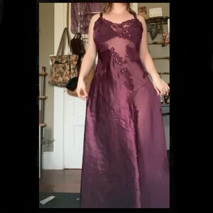 Fredericks of Hollywood Wine Sequined Sheer Slip Gown